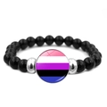 Genderfluid pride flag bead bracelet with black polished stones and silver spacer beads - Genderfluid Flag Style (XSWX6381-6)