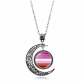 Collana con ciondolo a luna argentata e gemma a strisce arcobaleno in stile vintage - Stile Pride Lesbico
