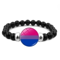 Elastic beaded bracelet featuring black polished beads and bisexual pride flag charm - Bisexual Pride Flag Style (XSWX6381-8)