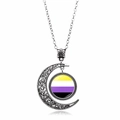 Pendente mezzaluna argento con strisce arcobaleno della bandiera non binaria collana - Stile Pride Non Binario