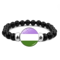 Elastic black beaded bracelet featuring genderqueer flag colors on a silver charm - Genderqueer Flag Style (XSWX6381-10)