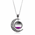 Collana con ciondolo a luna d'argento traforata e bandiera asexual pride in vetro - Stile Pride Asessuale