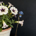 Handmade golden wire garden stake with blue marble crystal mushroom for potted plants - Blue Sodalite