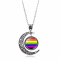 Collana luna vuota argento vintage con ciondolo arcobaleno per l'orgoglio LGBTQ+ - Stile Strisce Arcobaleno Nero