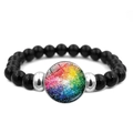 Elastic beaded bracelet featuring black round beads and a colorful rainbow button pendant - Colorful Button Pattern Style (XSWX6381-14)