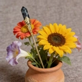 Handmade gold hair pin featuring a hexagonal dark natural crystal and flower decor - Labradorite
