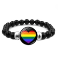 Rainbow heart charm bracelet with polished black beads and silver spacers on elastic cord - Rainbow Heart Style (XSWX6381-17)