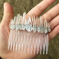 Handmade wicca moon hair comb featuring raw natural clear quartz crystals and silver wire - Clear (01)