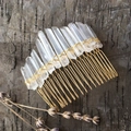 Detail of clear natural raw crystal points hand-wired to a golden bridal hair comb - Gold Wire Clear (02)