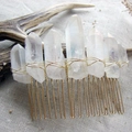 Bohemian crystal hair comb with clear quartz stones and golden wire for bridal hairstyle - Gold Wire Transparent (05)