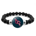 Beaded stretch bracelet featuring black round beads and pink double female gender symbol - Interlocked Female Symbols Style (XSWX6381-24)