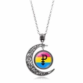 Ciondolo a luna con bandiera pansexual pride e design a mezzaluna d'argento traforato - Stile Segno Pansessuale
