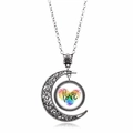 Collana luna vintage argento con ciondolo cuore arcobaleno e iscrizione love - Stile Cuore Colorato Love