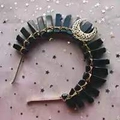 Handmade witch crown headband with obsidian crystals and golden moon charm - Obsidian Gold Wire Gold Moon