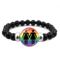Black beaded stretch bracelet with rainbow pride pendant featuring female silhouettes - Holding Hands Female Silhouette Style (XSWX6381-28)