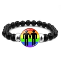 Rainbow pride flag and male silhouette pendant on black beaded elastic bracelet - Holding Hands Male Silhouette Style (XSWX6381-31)