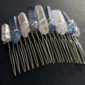 Detail of bohemian silver hair comb with white and dark blue raw quartz crystals - Blue White Mixed (16)