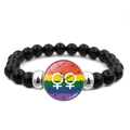 Black beaded rainbow pride bracelet with double female symbols on elastic cord - Intertwined Female Symbols Style (XSWX6381-32)