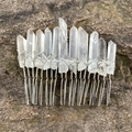 Detailed silver wire-wrapped raw clear quartz crystals on a handmade wicca hair comb - Clear White (18)