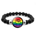 Rainbow striped pattern beaded bracelet with black elastic beads for couples - Clenched Fist Rainbow Style (XSWX6381-34)