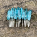 Detailed macro view of seven blue crystals wired to a silver bridal hair comb - Light Blue (19)