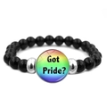 Got Pride rainbow stripe beaded bracelet with glossy black beads and silver metal spacers - Got Pride? Slogan Style (XSWX6381-36)
