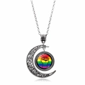 Collana luna vuota argento con ciondolo cabochon in vetro a strisce arcobaleno - Stile Tema Uguaglianza