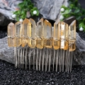 Macro detail of handmade Wicca hair comb with orange crystals and silver wire wrapping - Orange Yellow (26)