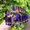Handmade deep purple aura quartz crystal crown headbands with moon and star metal charms - Dark Purple