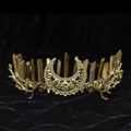 Antique gold crescent moon crown with raw crystal stones and branch details for brides - Gold Moon Branch Style