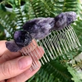 Handmade silver hair comb with five natural raw amethyst stones in bohemian style - Amethyst Silver Wire Silver Comb