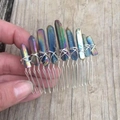 Handmade silver bridal hair comb with nine aura quartz crystals in blue and purple hues - Aura Blue Purple (34)