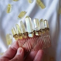 Handmade wicca moon hair comb with yellow raw crystals and silver wire wrap - Pale Yellow Aura (33)