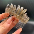 Handcrafted smoky quartz raw crystal hair comb with 20-teeth silver wire wrapping - Smoky (38)
