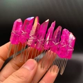Handmade fuchsia crystal hair comb with silver wire wrapping on 20-tooth silver metal base - Fuchsia Aura (37)