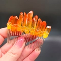 Handmade wicca hair comb with orange wire-wrapped natural crystal points - Bright Yellow (39)