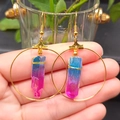 Bohemian gold hoop earrings with gradient blue and magenta crystal drops - Blue & Red Gold Hoop
