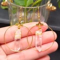 Bohemian natural white crystal column drop earrings with gold hoop and wire-wrapped design - White & Gold Hoop