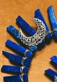 Serre-tête bohème avec pierres de lapis bleu et breloque lune en argent ciselé - Lapis-lazuli Fil Doré Lune Ajourée Dorée Serre-tête Doré