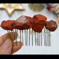 Handmade silver hair comb featuring natural reddish-brown raw stone crystals - Red Stone Silver Wire Silver Comb