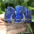 Handmade bohemian hair comb with blue crystal stones and silver moon ornament - Lapis Lazuli