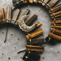 Couronne en cristal œil de tigre avec lune dorée et câblage métallique bohème fait main - Oeil de Tigre Fil Doré Lune Dorée Serre-tête Doré