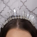 Serre-tête de mariée fait main avec pointes de cristal de roche naturel style bohème - Cristal Blanc Fil Doré Serre-tête Doré sans Lune