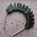 Serre-tête couronne gothique avec pierres d'obsidienne noire et fil métallique doré - Obsidienne Fil Doré Serre-tête Doré sans Lune