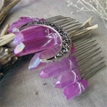 Wicca moon bridal hair comb with purple crystals and silver crescent moon ornament - Light Purple With Moon