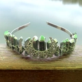Bohemian crescent moon crown with dark iridescent natural crystal stones on silver band - Silver With Moon