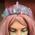 Corona de sirena de cuarzo aura hecha a mano con cristales azul violeta para fiesta - Cristal Rosa Azul (Hilo Plateado Diadema Plateada)
