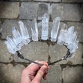 Handmade forest-style bridal crown with natural white crystal points on gold headband - Clear White Crystal (Silver Wire)