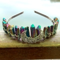 Bohemian style rainbow crystal crown headband with silver moon charm detail - Multicolor With Moon