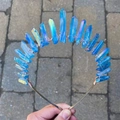 Macro detail of aurora blue quartz crystals hand-wrapped with gold wire on bridal crown - Aura Blue Crystal (Silver Wire)